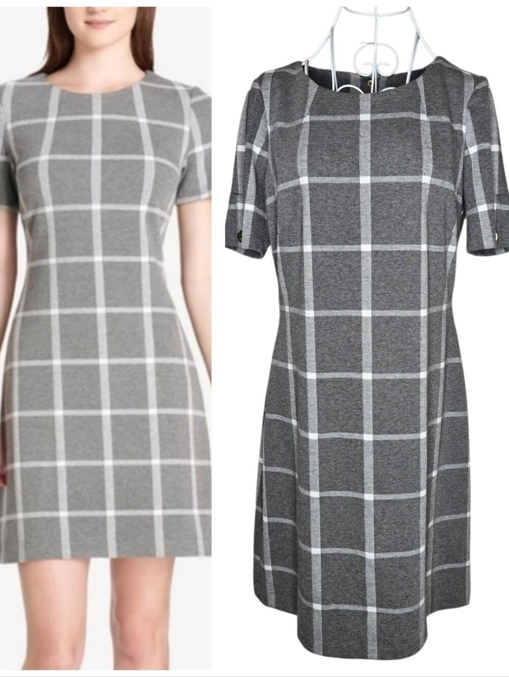 Tommy Hilfiger Windowpane Sheath Dress In Grey Size 8